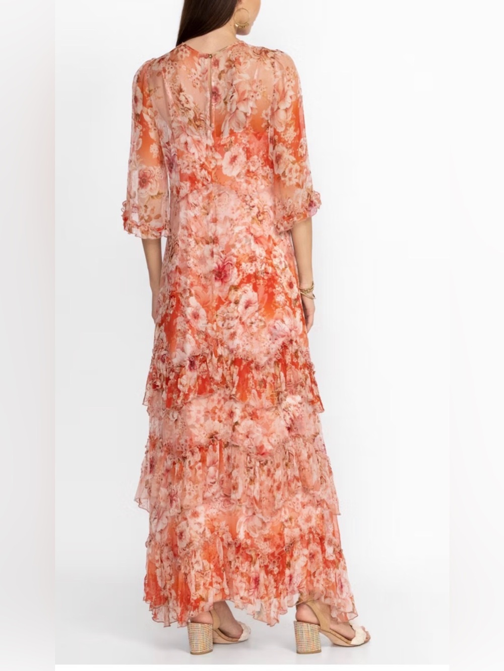 Johnny Was Pink Coral Floral Ruffle Maxi Dress - Picture 6 of 14